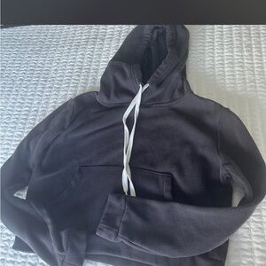 F21 Dark Gray Cropped Pullover Hoodie with White Drawstrings